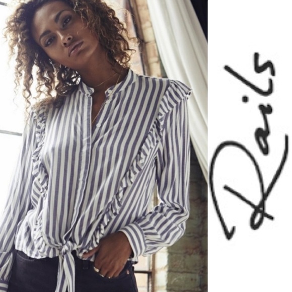Rails Tops - Rails Ocean Stripe Piper Long Sleeve Ruffle Top M